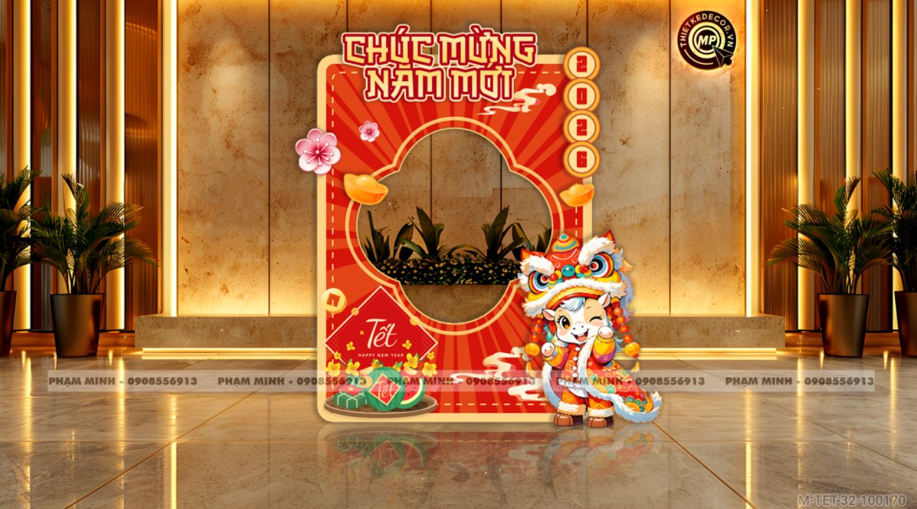 File thiết kế khung chụp ảnh trang trí Tết 2026 Xuân Bính Ngọ decor tiểu cảnh không gian cho Sảnh chung cư, Nhà hàng, khách sạn, trường học, quán cà phê sang trọng, đẹp mắt.