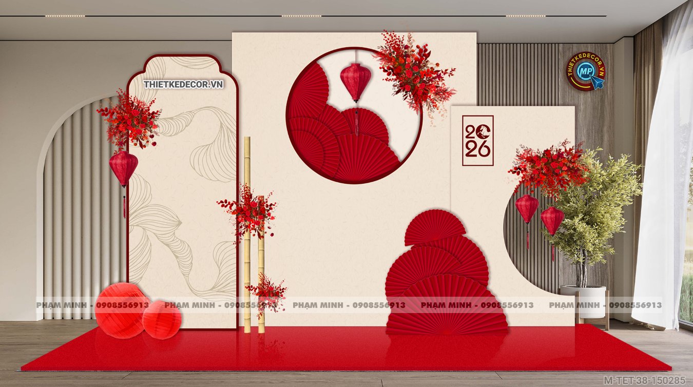File thiết kế trang trí Tết 2026 Xuân Bính Ngọ decor tiểu cảnh không gian chụp ảnh checkin cho Sảnh chung cư, Nhà hàng, khách sạn, trường học, quán cà phê sang trọng, đẹp mắt.