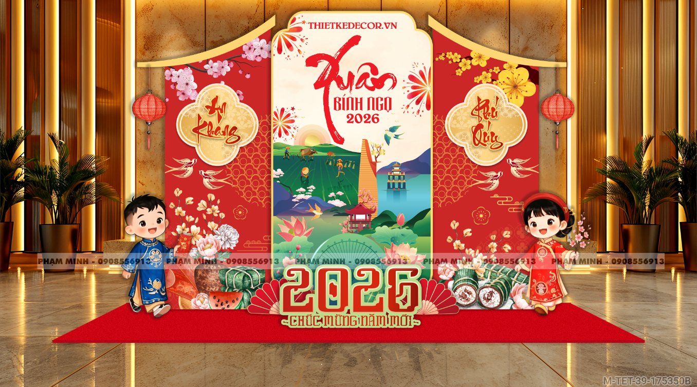 File thiết kế trang trí Tết 2026 Xuân Bính Ngọ decor tiểu cảnh không gian chụp ảnh checkin cho Sảnh chung cư, Nhà hàng, khách sạn, trường học, quán cà phê sang trọng, đẹp mắt.