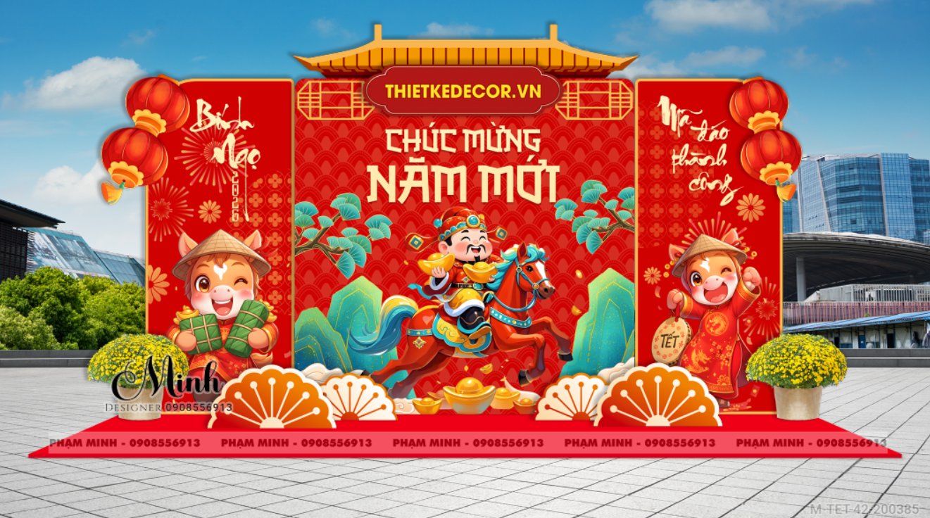 File thiết kế trang trí Tết 2026 Xuân Bính Ngọ decor tiểu cảnh không gian chụp ảnh checkin cho Sảnh chung cư, Nhà hàng, khách sạn, trường học, quán cà phê sang trọng, đẹp mắt.