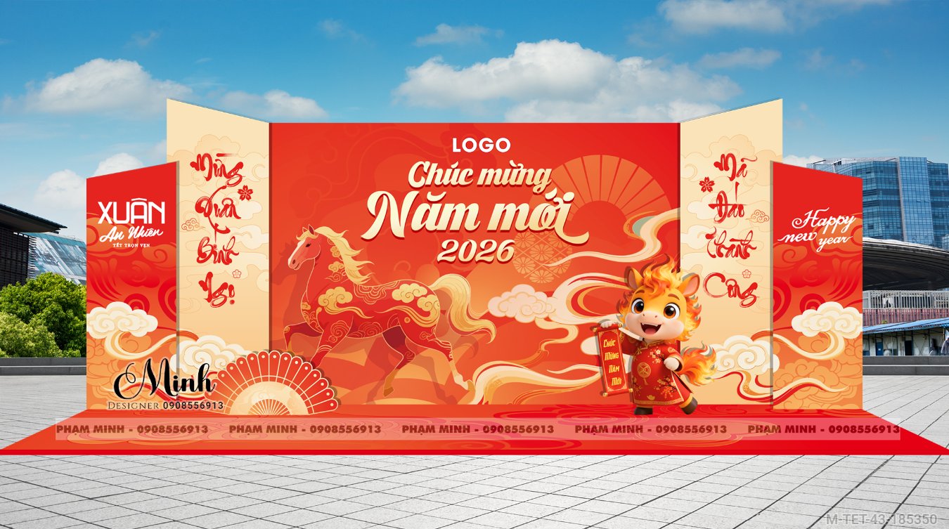 File thiết kế trang trí Tết 2026 Xuân Bính Ngọ decor tiểu cảnh không gian chụp ảnh checkin cho Sảnh chung cư, Nhà hàng, khách sạn, trường học, quán cà phê sang trọng, đẹp mắt.