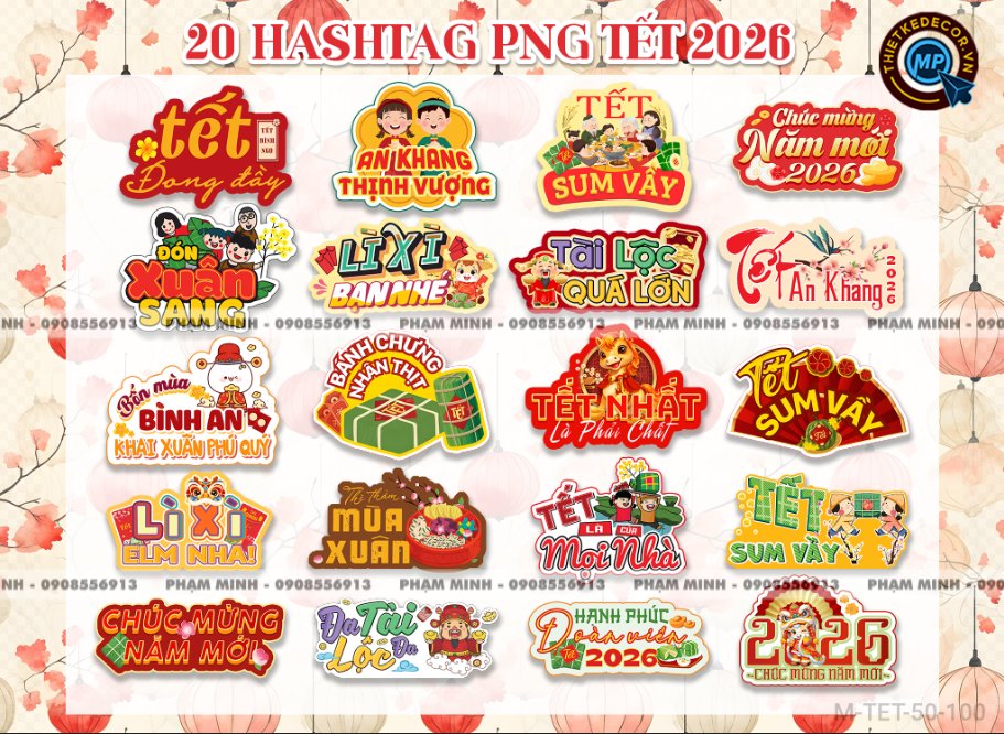 20 File Hashtag Tết 2026 Xuân Bính Ngọ PNG - Hashtag cầm tay chụp ảnh decor checkin Tết - trang trí tiểu cảnh tết 2026