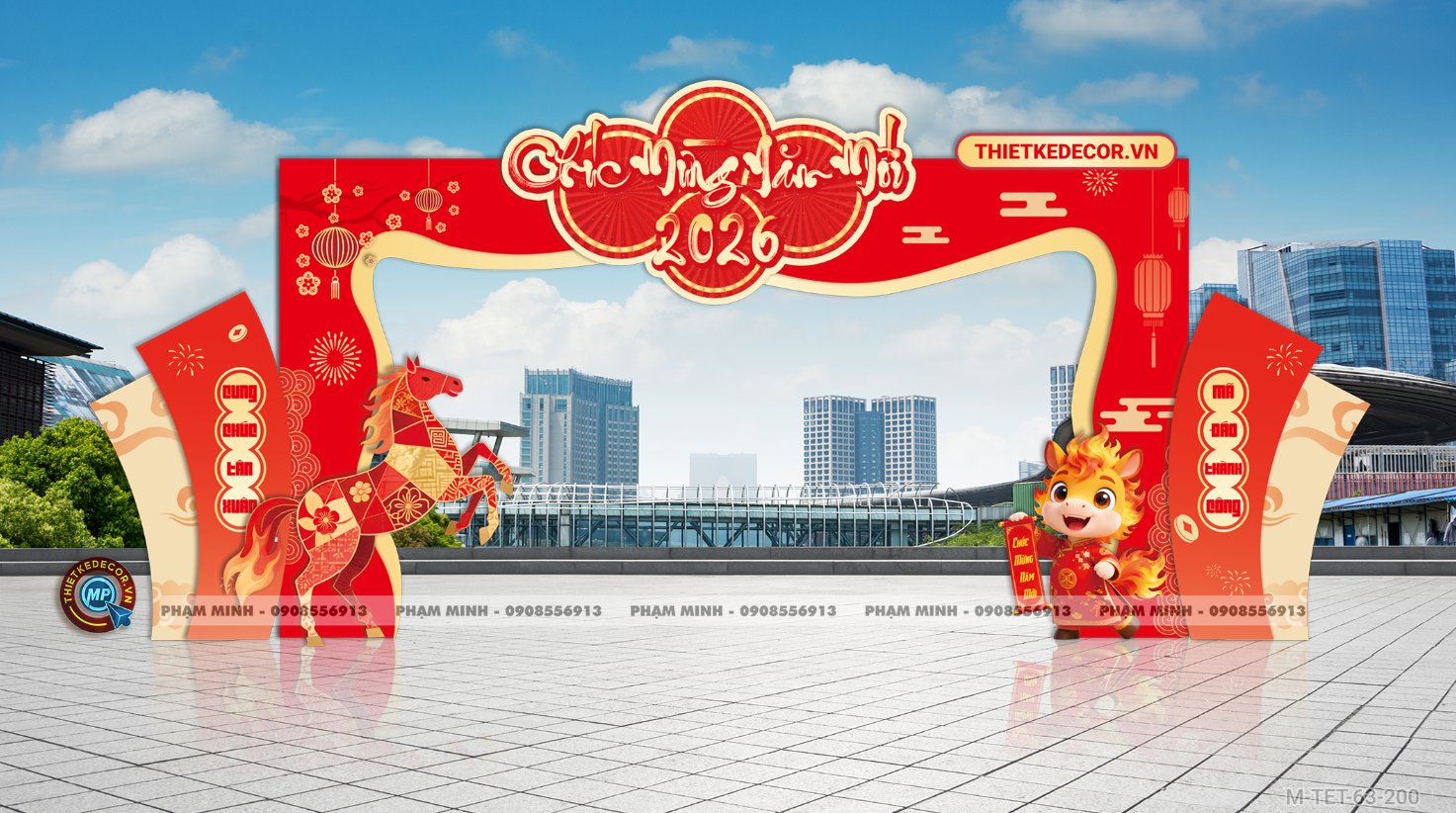 File thiết kế cổng chào Tết 2026 Xuân Bính Ngọ Chúc mừng năm mới cho Siêu thị, hội chợ, trường học, nhà hàng, khách sạn, công viên, khuôn viên chung cư,...