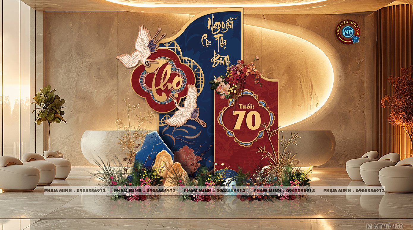 File thiết kế trang trí tiệc mừng thọ decor bong bóng Lễ mừng thọ tuổi 60 70 80 90 sang trọng xanh đỏ