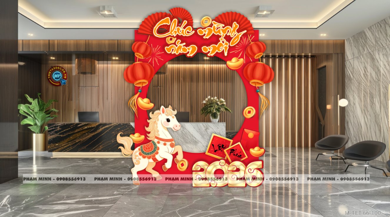 File thiết kế khung chụp ảnh trang trí Tết 2026 Xuân Bính Ngọ decor tiểu cảnh không gian cho Sảnh chung cư, Nhà hàng, khách sạn, trường học, quán cà phê sang trọng, đẹp mắt.