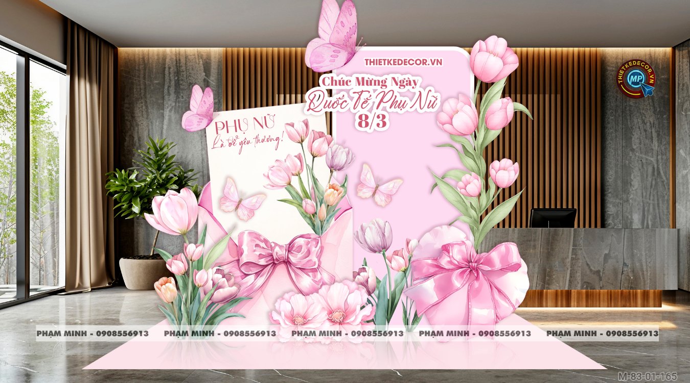 File thiết kế trang trí decor chúc chào mừng ngày Quốc tế Phụ nữ 8 tháng 3 tone hồng đẹp sang trọng cho Ngân hàng, công ty, nhà hàng, sảnh chung cư, trường học, quán cà phê...