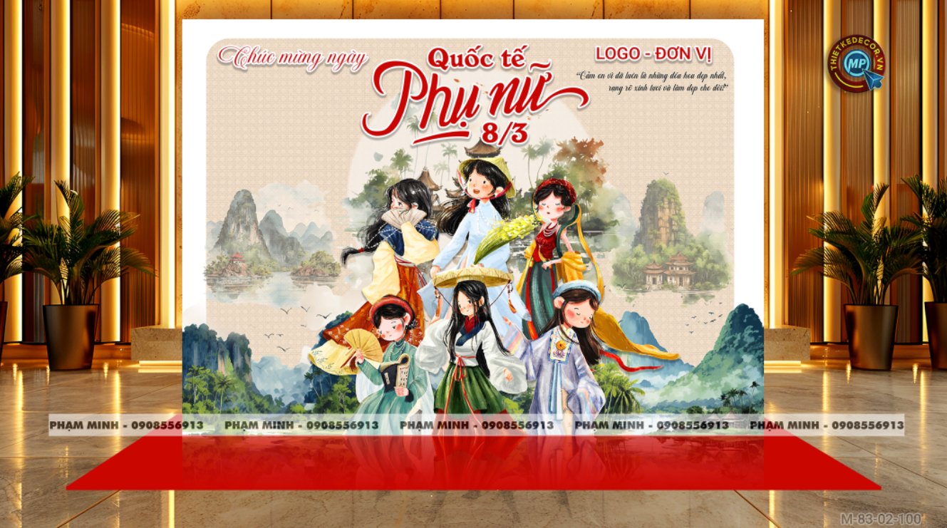 File thiết kế trang trí decor chúc chào mừng ngày Quốc tế Phụ nữ 8 tháng 3 tone hồng đẹp sang trọng cho Ngân hàng, công ty, nhà hàng, sảnh chung cư, trường học, quán cà phê...