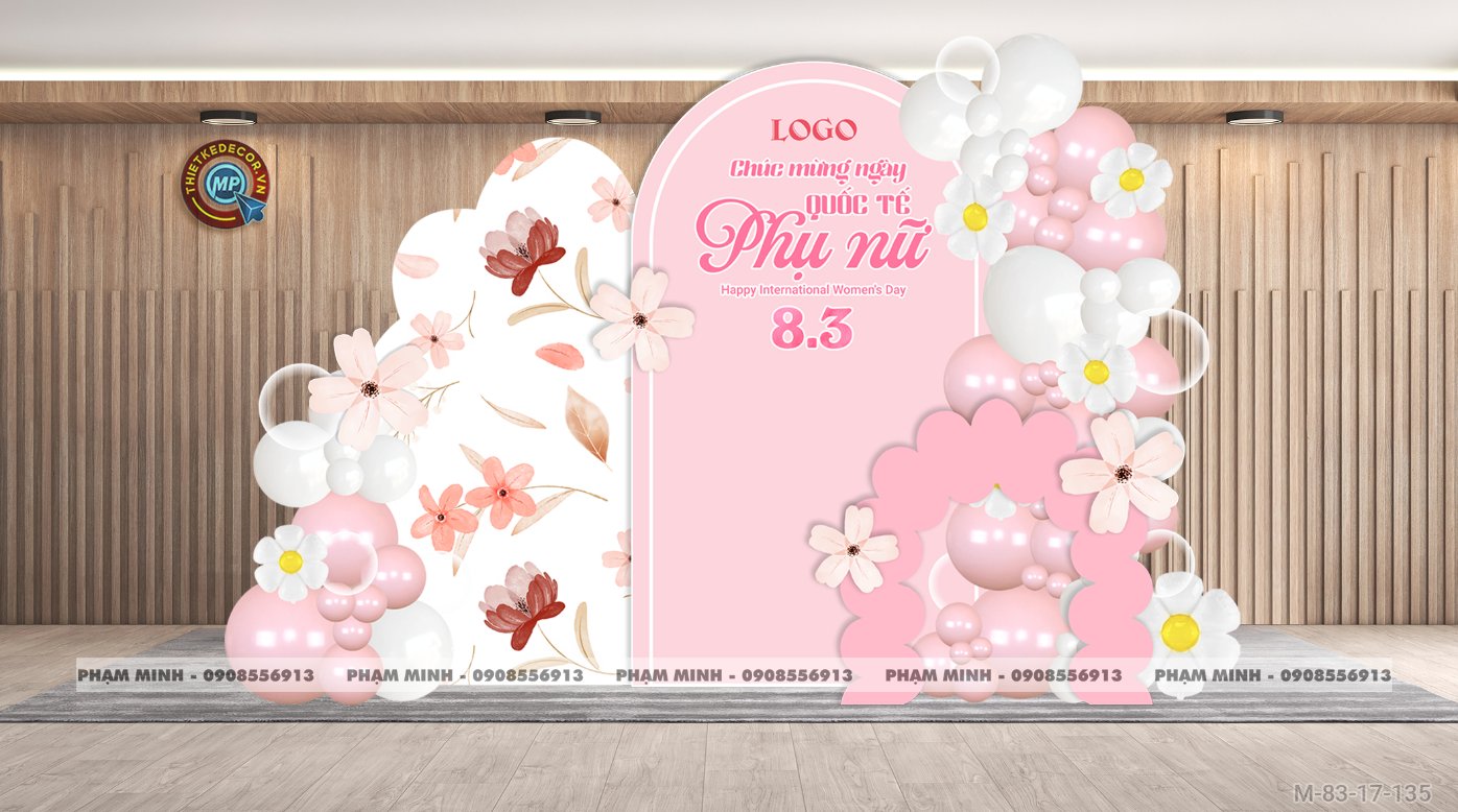 File thiết kế trang trí decor chúc chào mừng ngày Quốc tế Phụ nữ 8 tháng 3 tone hồng đẹp sang trọng cho Ngân hàng, công ty, nhà hàng, sảnh chung cư, trường học, quán cà phê...