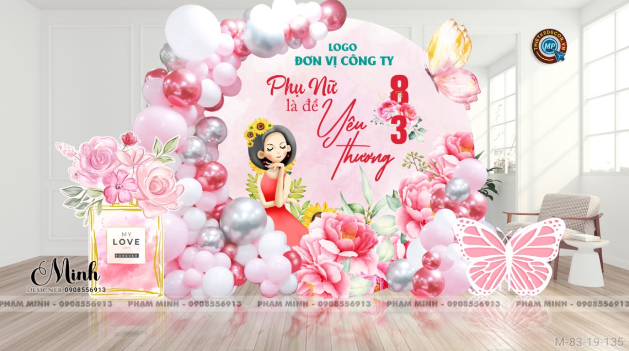 File thiết kế trang trí decor chúc chào mừng ngày Quốc tế Phụ nữ 8 tháng 3 tone hồng đẹp sang trọng cho Ngân hàng, công ty, nhà hàng, sảnh chung cư, trường học, quán cà phê...