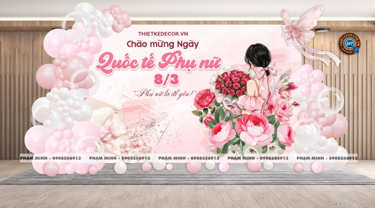 File thiết kế trang trí decor chúc chào mừng ngày Quốc tế Phụ nữ 8 tháng 3 tone hồng đẹp sang trọng cho Ngân hàng, công ty, nhà hàng, sảnh chung cư, trường học, quán cà phê...