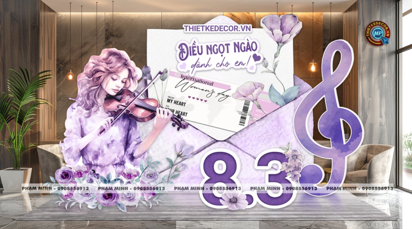 File thiết kế trang trí decor chúc chào mừng ngày Quốc tế Phụ nữ 8 tháng 3 tone tím đẹp sang trọng cho Ngân hàng, công ty, nhà hàng, sảnh chung cư, trường học, quán cà phê...