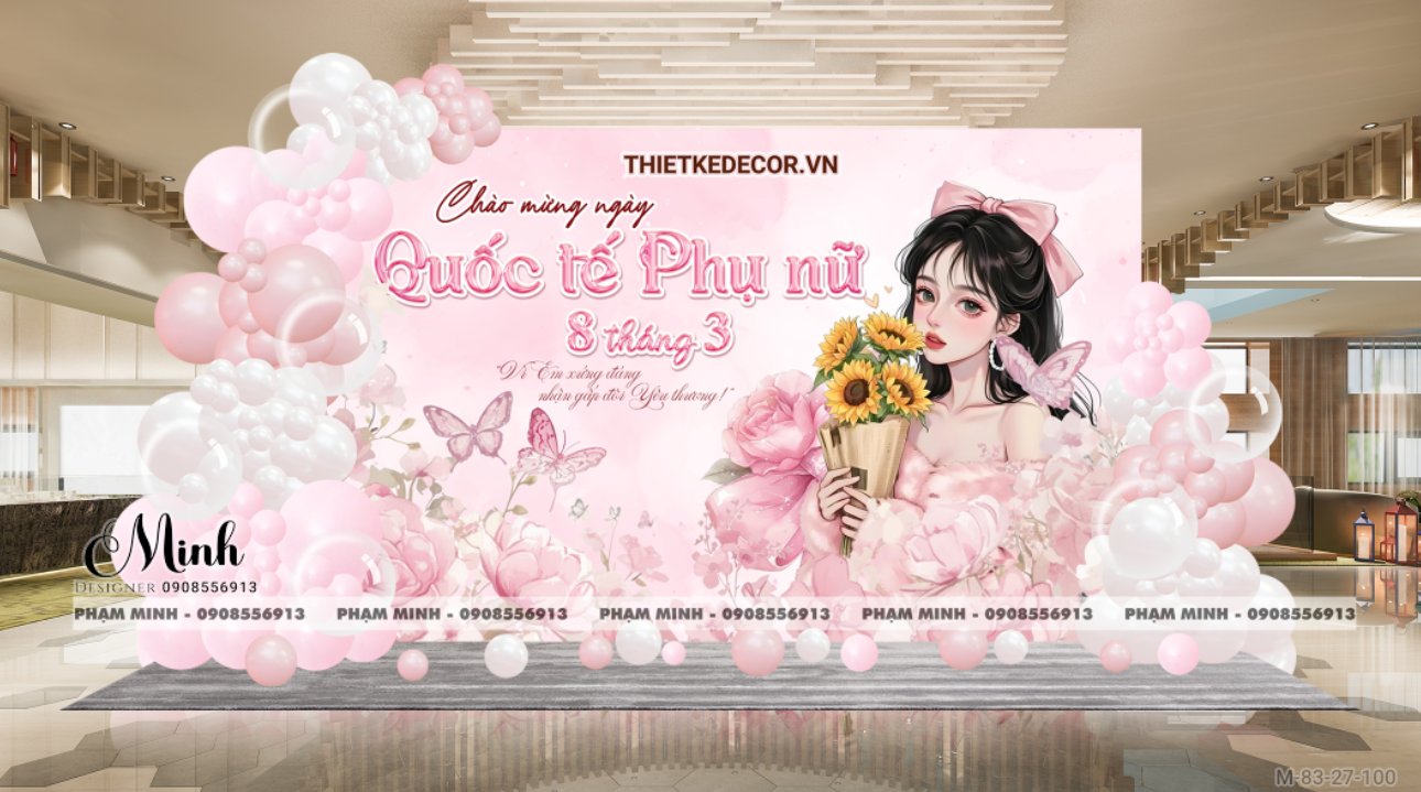 File thiết kế trang trí decor chúc chào mừng ngày Quốc tế Phụ nữ 8 tháng 3 tone hồng đẹp sang trọng cho Ngân hàng, công ty, nhà hàng, sảnh chung cư, trường học, quán cà phê...