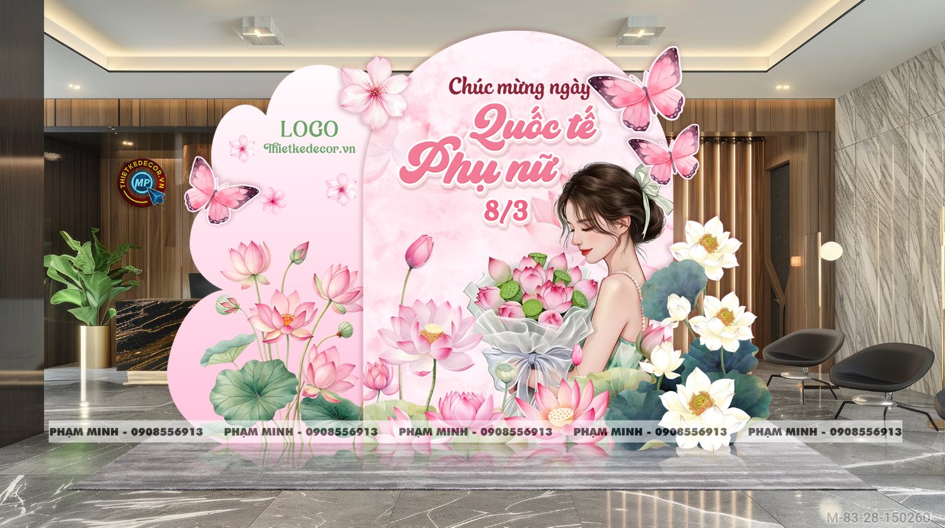 File thiết kế trang trí decor chúc chào mừng ngày Quốc tế Phụ nữ 8 tháng 3 tone hồng đẹp sang trọng cho Ngân hàng, công ty, nhà hàng, sảnh chung cư, trường học, quán cà phê...