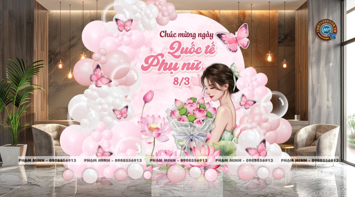 File thiết kế trang trí decor chúc chào mừng ngày Quốc tế Phụ nữ 8 tháng 3 tone hồng đẹp sang trọng cho Ngân hàng, công ty, nhà hàng, sảnh chung cư, trường học, quán cà phê...