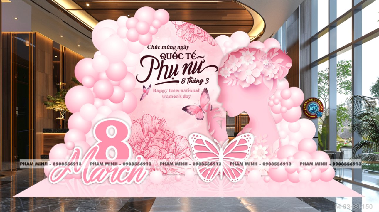 File thiết kế trang trí decor chúc chào mừng ngày Quốc tế Phụ nữ 8 tháng 3 tone hồng đẹp sang trọng cho Ngân hàng, công ty, nhà hàng, sảnh chung cư, trường học, quán cà phê...