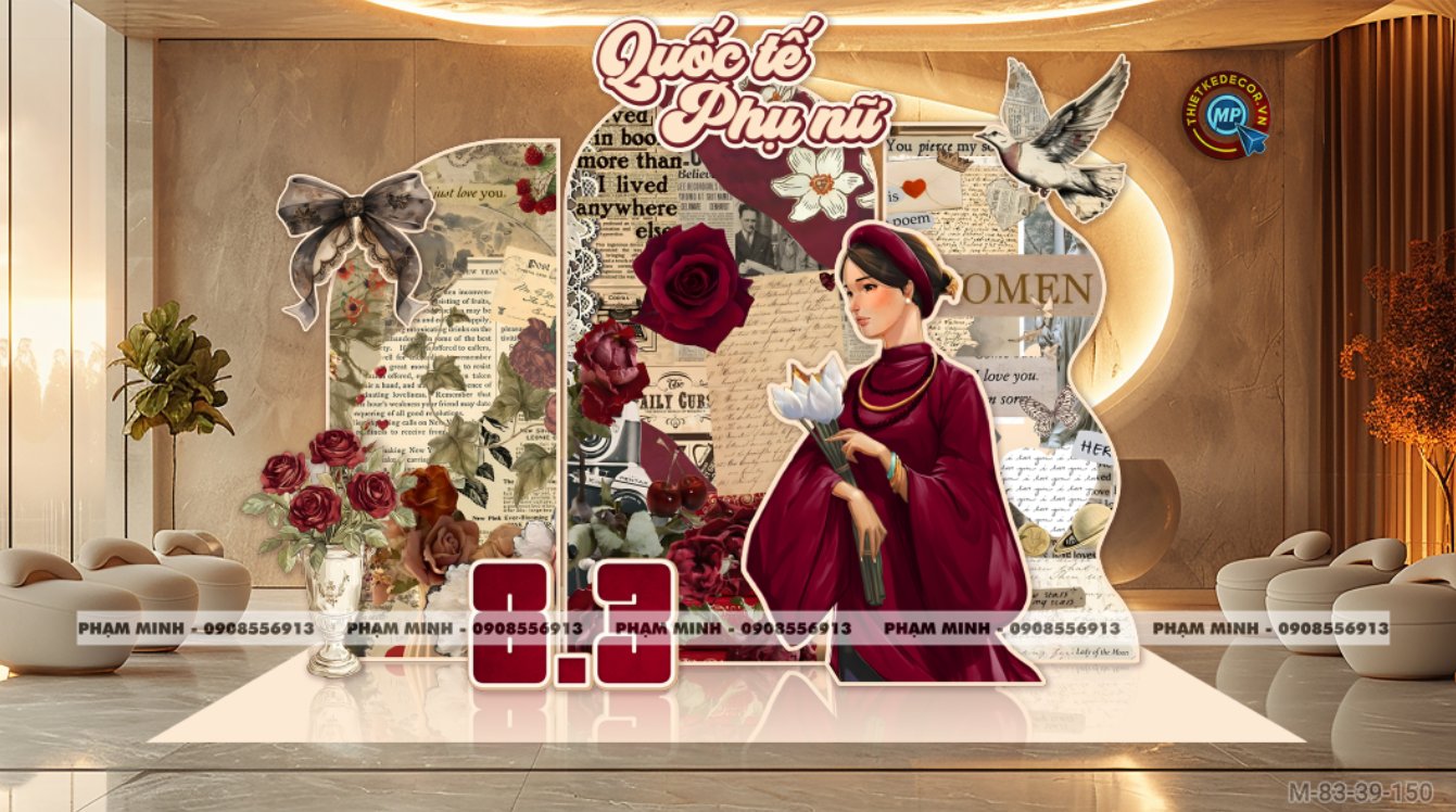 File thiết kế trang trí decor chúc chào mừng ngày Quốc tế Phụ nữ 8 tháng 3 phong cách retro old school đẹp sang trọng cho Ngân hàng, công ty, nhà hàng, sảnh chung cư, trường học, quán cà phê...