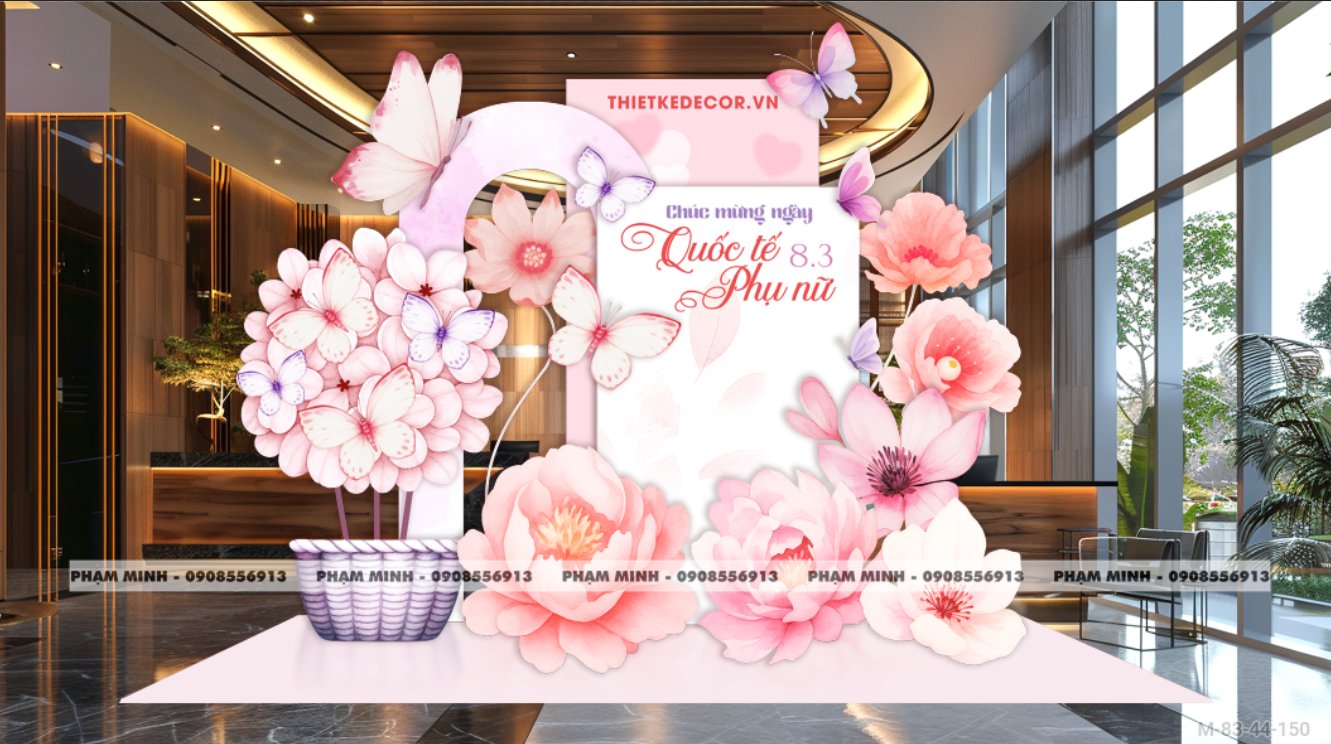 File thiết kế trang trí decor chúc chào mừng ngày Quốc tế Phụ nữ 8 tháng 3 đẹp sang trọng cho Ngân hàng, công ty, nhà hàng, sảnh chung cư, trường học, quán cà phê...
