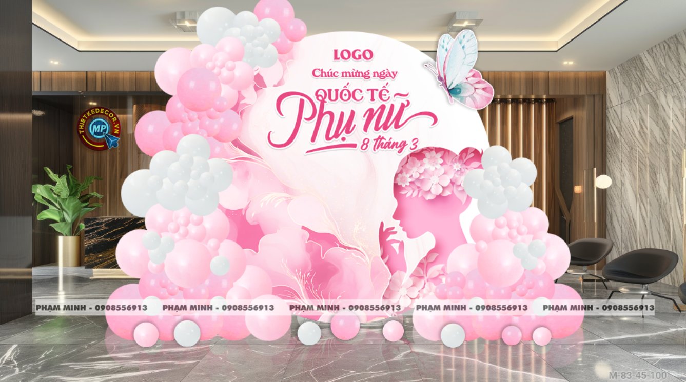 File thiết kế trang trí decor chúc chào mừng ngày Quốc tế Phụ nữ 8 tháng 3 tone hồng đẹp sang trọng cho Ngân hàng, công ty, nhà hàng, sảnh chung cư, trường học, quán cà phê...