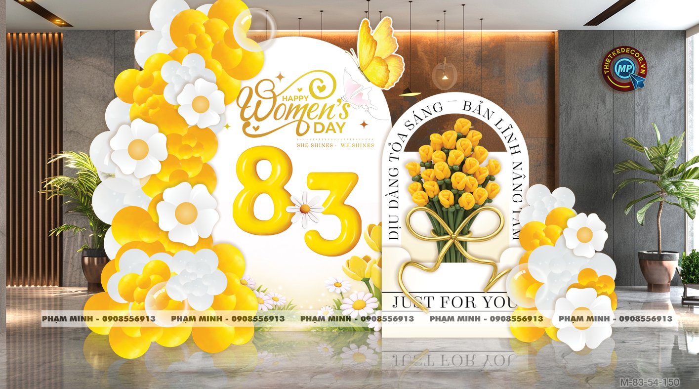 File thiết kế trang trí decor chúc chào mừng ngày Quốc tế Phụ nữ 8 tháng 3 tone vàng đẹp sang trọng cho Ngân hàng, công ty, nhà hàng, sảnh chung cư, trường học, quán cà phê...
