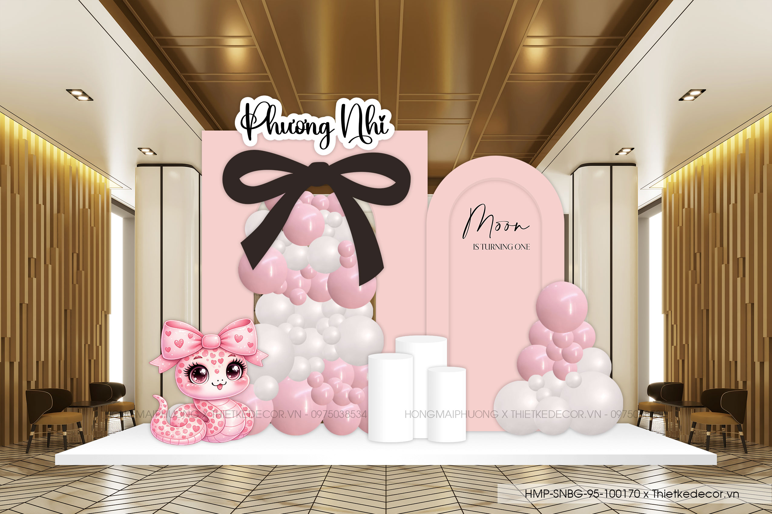 File thiết kế sinh nhật bé gái tone hồng tuổi rắn dễ thương đáng yêu cute sang trọng