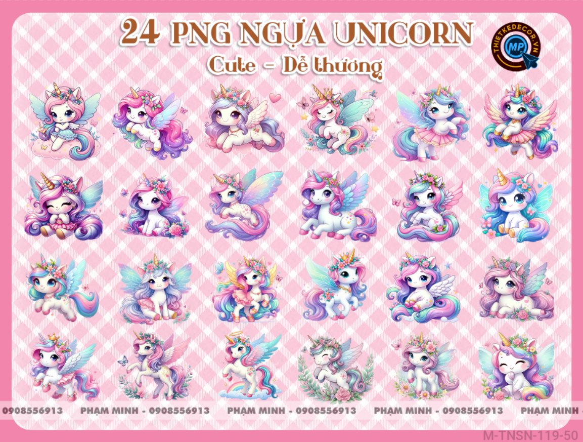 24 PNG Ngựa Unicorn cầu vồng Pony cute dễ thương đáng yêu - tài nguyên thiết kế sinh nhật em bé tuổi Ngựa - Ngọ