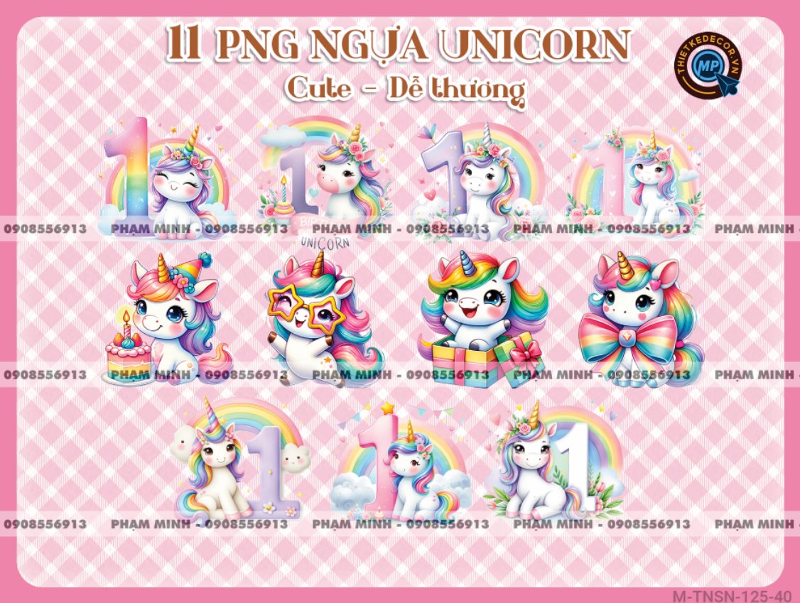 11 PNG Ngựa Unicorn cầu vồng Pony cute dễ thương đáng yêu - tài nguyên thiết kế sinh nhật em bé tuổi Ngựa - Ngọ