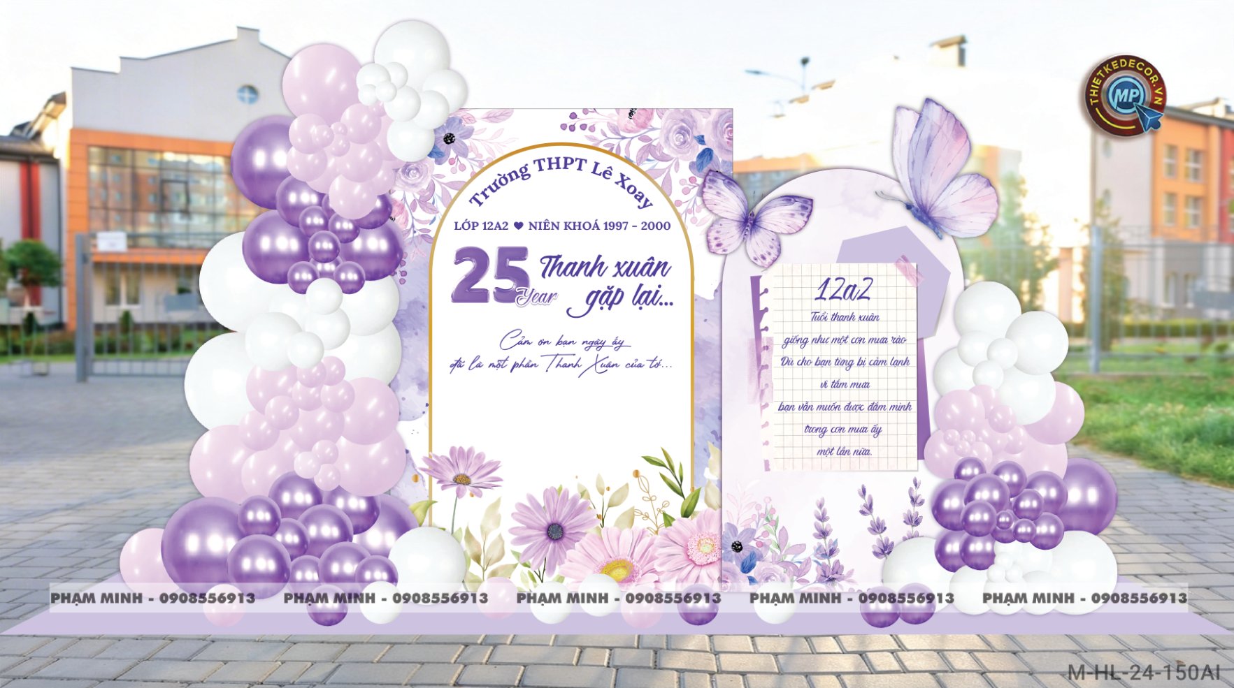 File thiết kế trang trí background họp lớp họp khóa kỷ niệm ngày về trường tone tím mộng mơ sang trọng