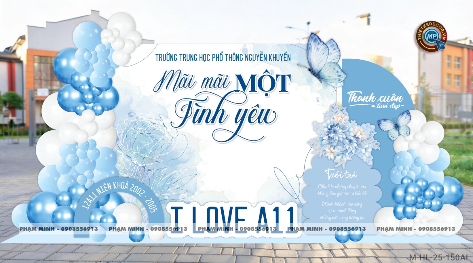 File thiết kế trang trí background họp lớp họp khóa kỷ niệm ngày về trường tone xanh da trời sang trọng