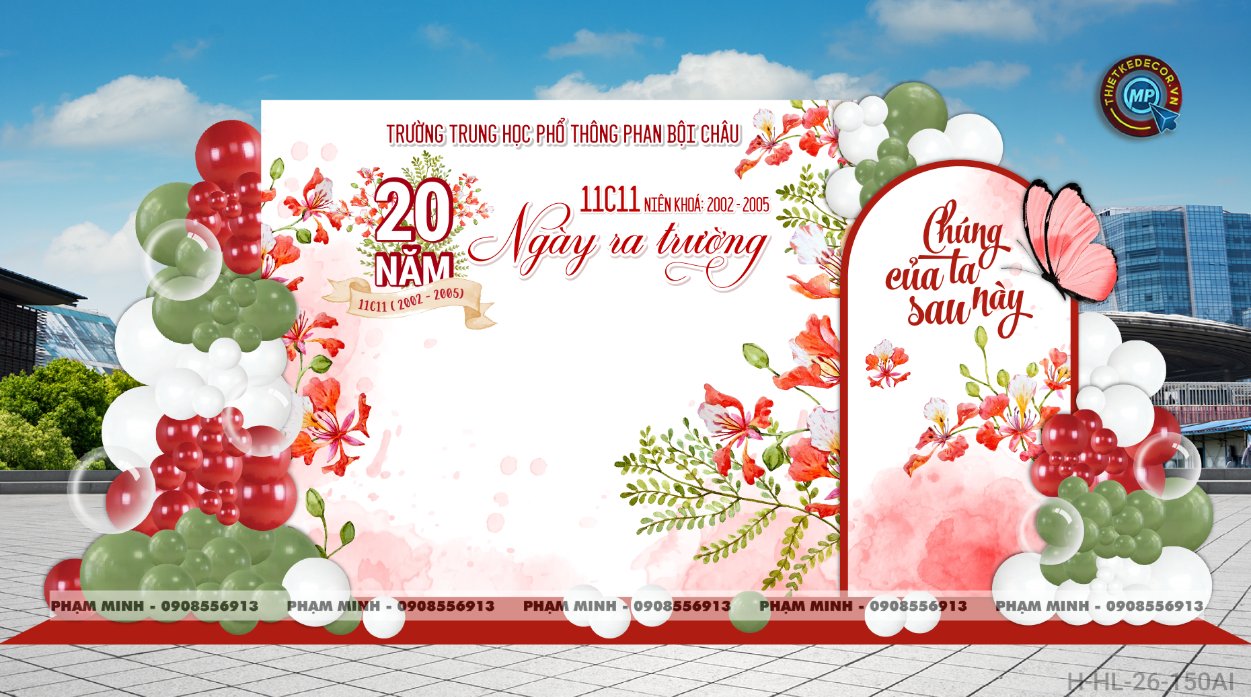 File thiết kế trang trí background họp lớp họp khóa kỷ niệm ngày về trường tone đỏ mix xanh lá sang trọng