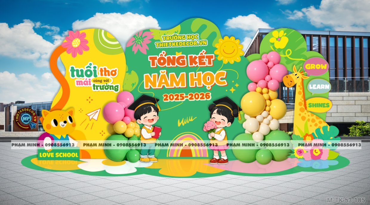 File thiết kế decor trang trí lễ tổng kết năm học tiểu cảnh trang trí bong bóng chụp ảnh kỷ yếu cho các bé trường mầm non, tiểu học dễ thương sang trọng đáng yêu