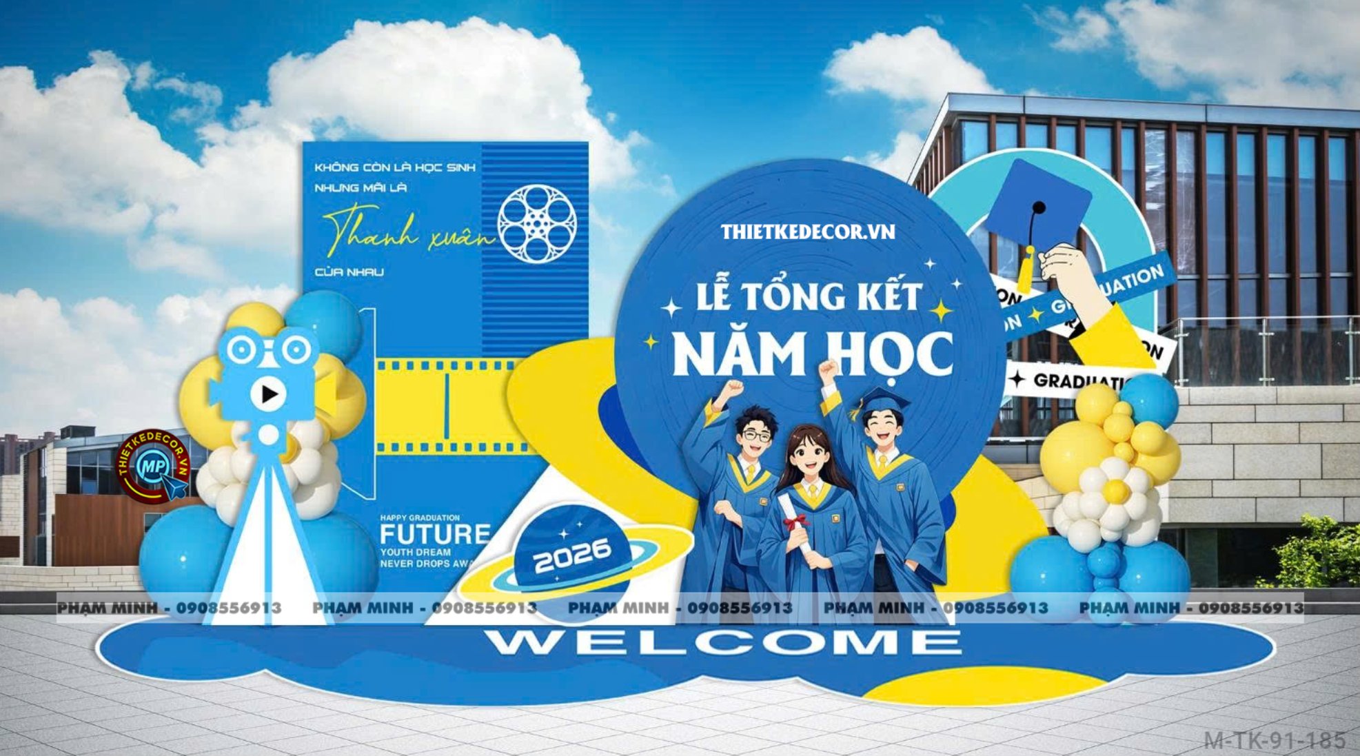 File thiết kế decor trang trí lễ tổng kết năm học trang trí bong bóng chụp ảnh kỷ yếu cho học sinh cấp 2 cấp 3 THCS THPT dễ sang trọng.