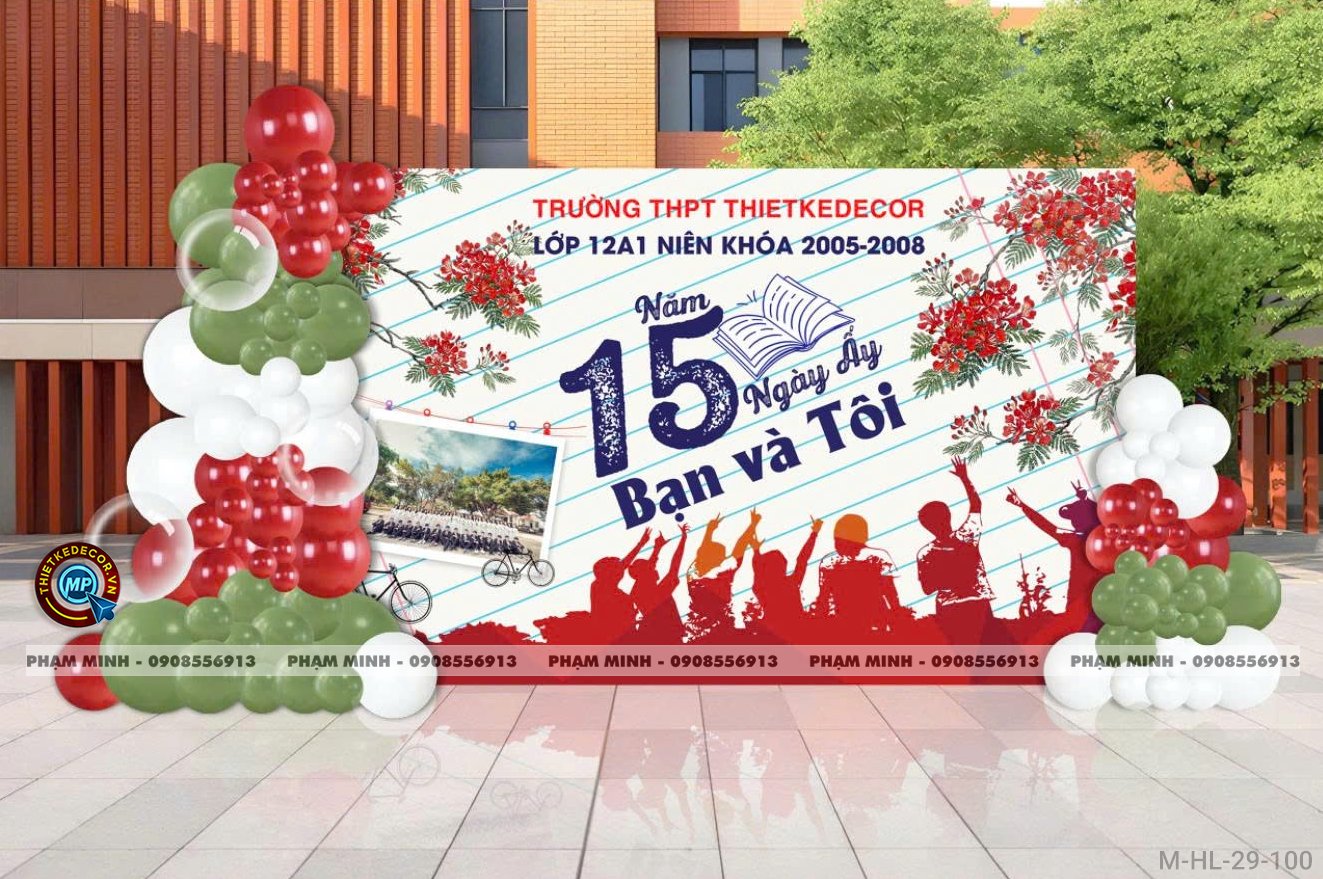 File thiết kế trang trí background họp lớp họp khóa kỷ niệm ngày về trường tone xanh lá mix đỏ sang trọng