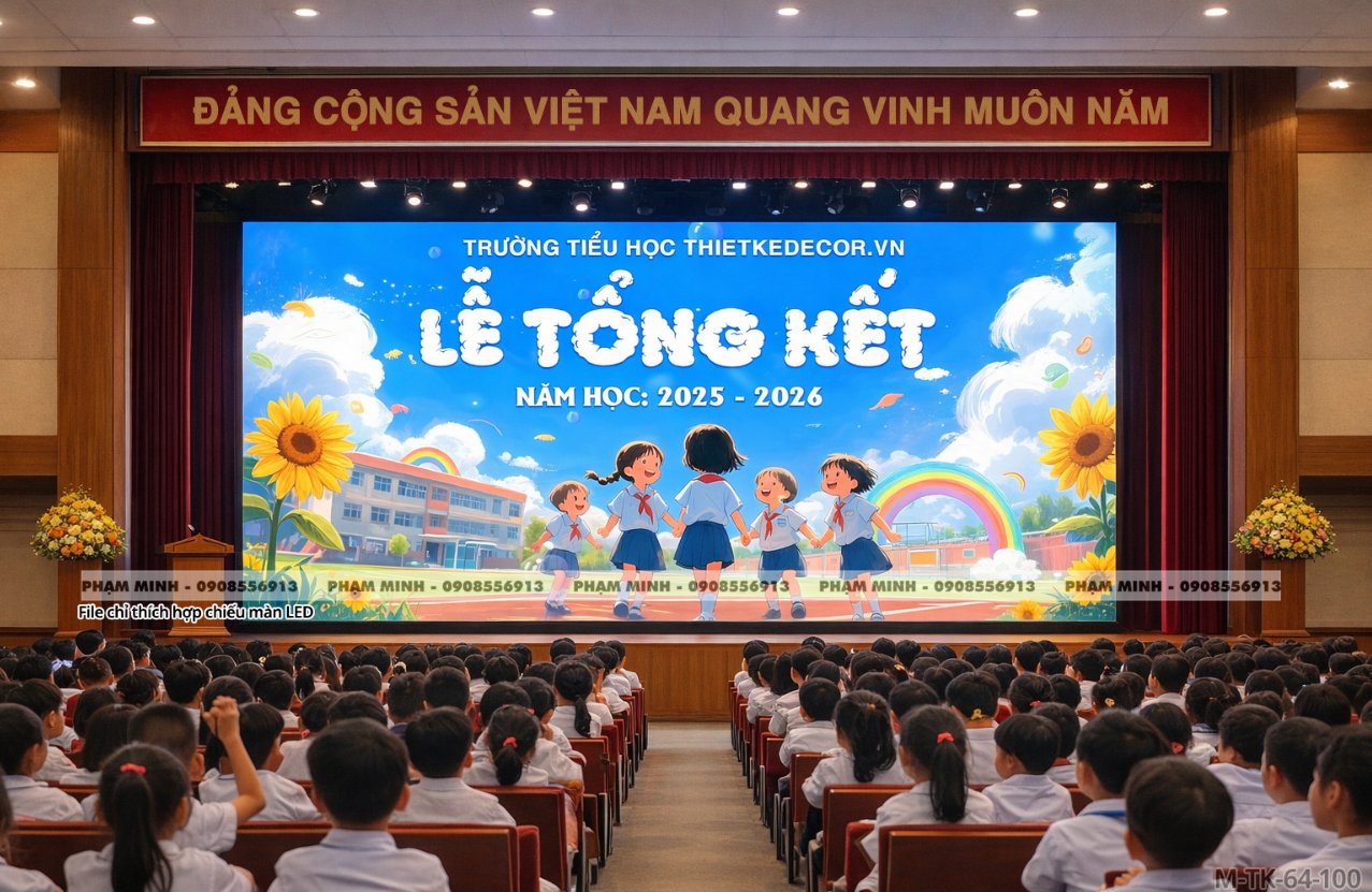 File thiết kế background chiếu màn led tổng kết năm học cho học sinh tiểu học mầm non và chào mừng ngày quốc tế thiếu như dễ thương sang trọng