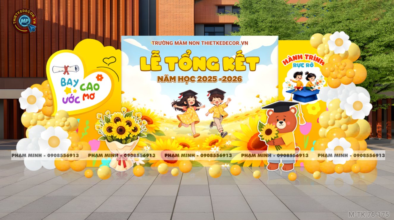 File thiết kế decor trang trí lễ tổng kết năm học tiểu cảnh trang trí bong bóng chụp ảnh kỷ yếu cho các bé trường mầm non, tiểu học dễ thương sang trọng đáng yêu tone xanh da trời