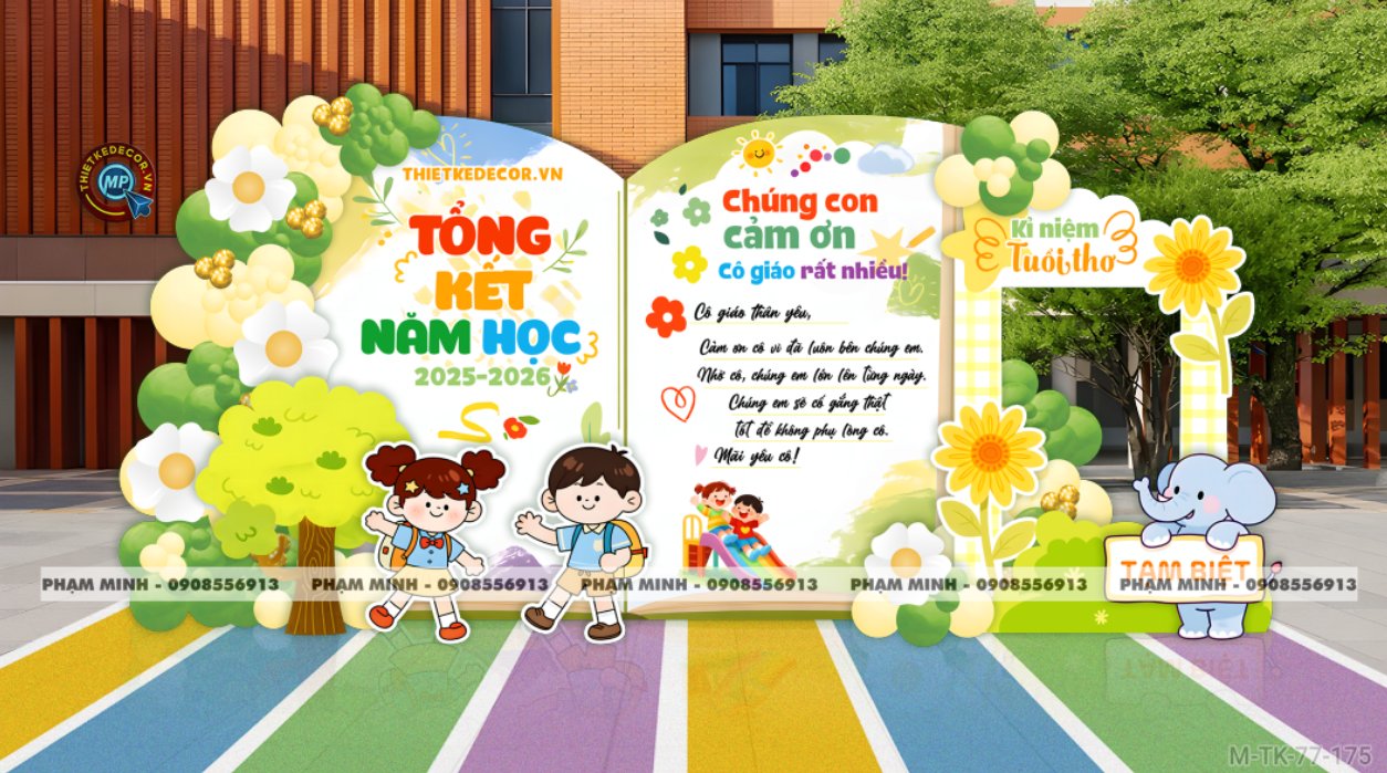 File thiết kế decor trang trí lễ tổng kết năm học tiểu cảnh trang trí bong bóng chụp ảnh kỷ yếu cho các bé trường mầm non, tiểu học dễ thương sang trọng đáng yêu tone xanh da trời