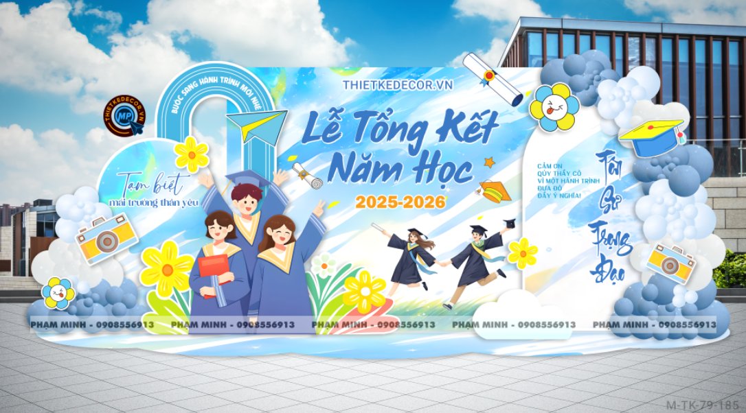 File thiết kế decor trang trí lễ tổng kết năm học trang trí bong bóng chụp ảnh kỷ yếu cho học sinh cấp 2 cấp 3 THCS THPT dễ sang trọng.