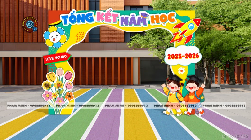 File thiết kế decor trang trí cổng chào mừng lễ tổng kết năm học trường mầm non cute dễ thương đáng yêu
