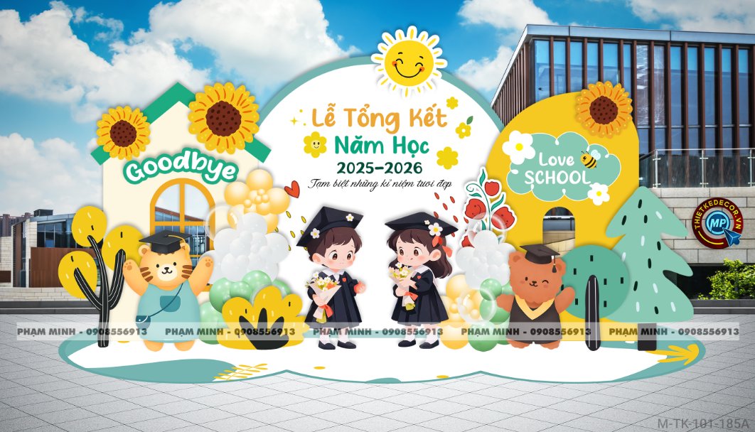 File thiết kế decor trang trí lễ tổng kết năm học tiểu cảnh trang trí bong bóng chụp ảnh kỷ yếu cho các bé trường mầm non, tiểu học dễ thương sang trọng đáng yêu tone xanh da trời