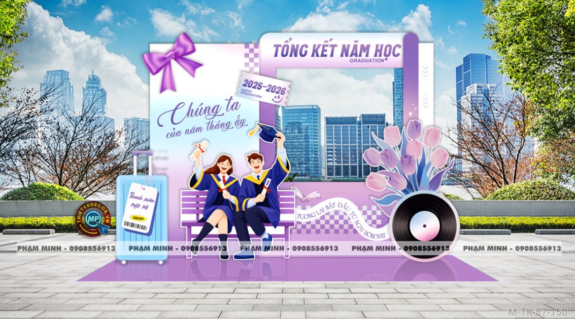 File thiết kế decor trang trí lễ tổng kết năm học trang trí bong bóng chụp ảnh kỷ yếu cho học sinh cấp 2 cấp 3 THCS THPT dễ sang trọng.