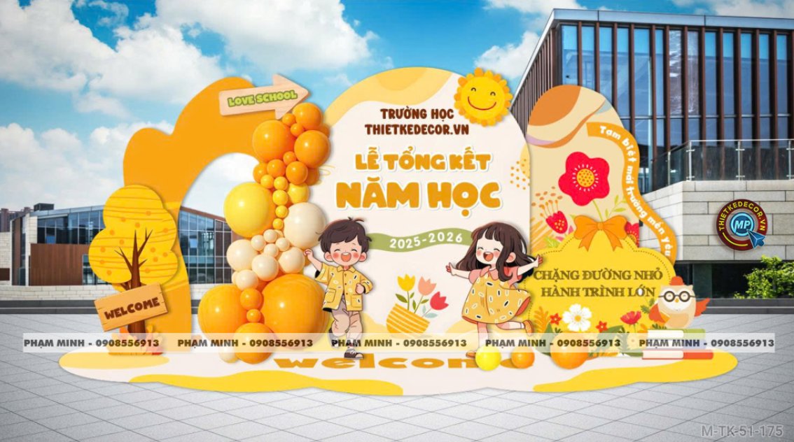 File thiết kế decor trang trí lễ tổng kết năm học tiểu cảnh trang trí bong bóng chụp ảnh kỷ yếu cho các bé trường mầm non, tiểu học dễ thương sang trọng đáng yêu tone xanh da trời