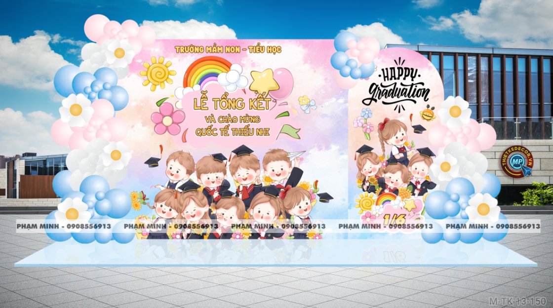 File thiết kế background trang trí lễ tổng kết năm học decor bong bóng quốc tế thiếu nhi trường mầm non, tiểu học, thcs dễ thương đáng yêu sang trọng
