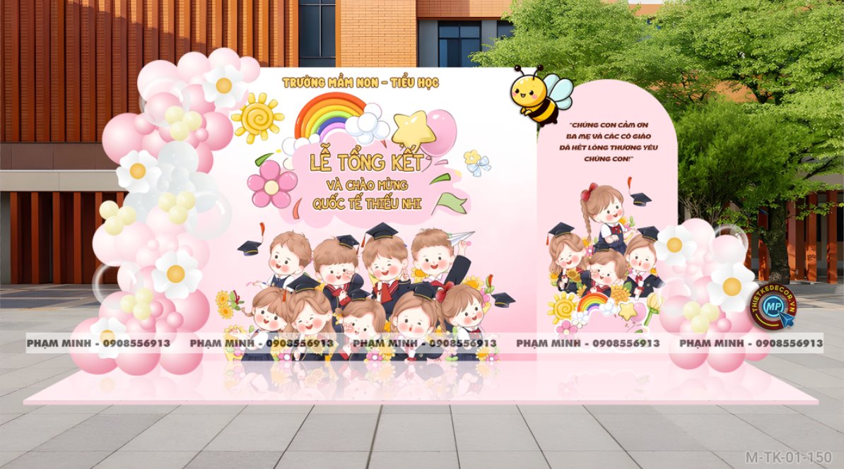 File thiết kế background trang trí lễ tổng kết năm học decor bong bóng quốc tế thiếu nhi trường mầm non, tiểu học, thcs dễ thương đáng yêu sang trọng