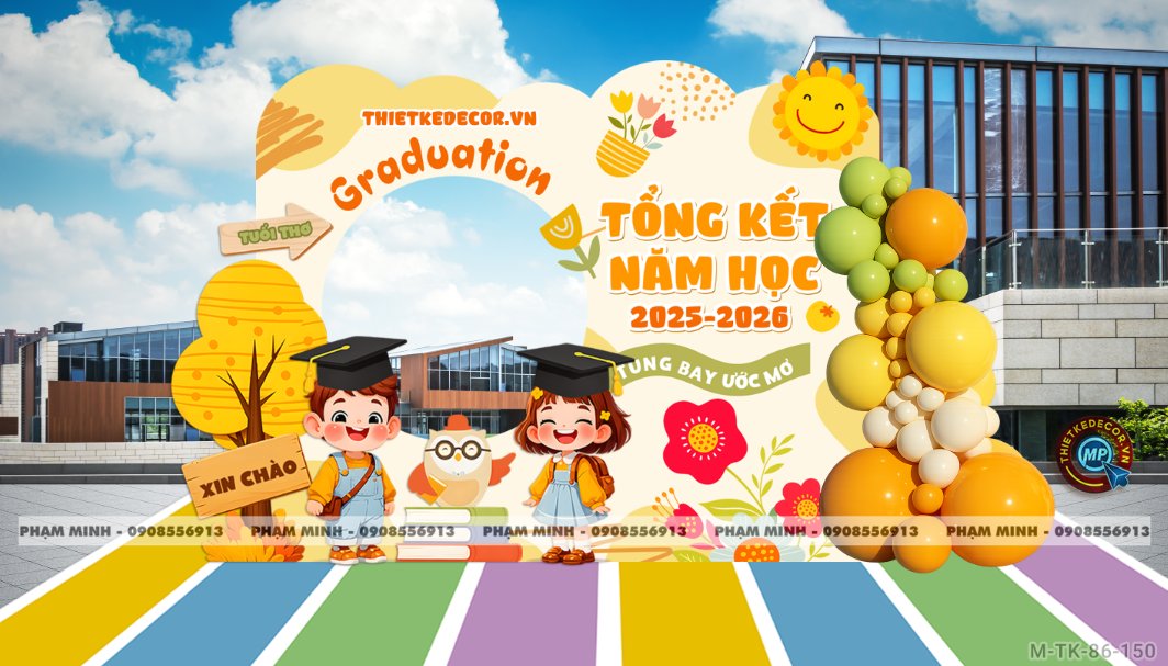 File thiết kế decor trang trí lễ tổng kết năm học tiểu cảnh trang trí bong bóng chụp ảnh kỷ yếu cho các bé trường mầm non, tiểu học dễ thương sang trọng đáng yêu tone xanh da trời