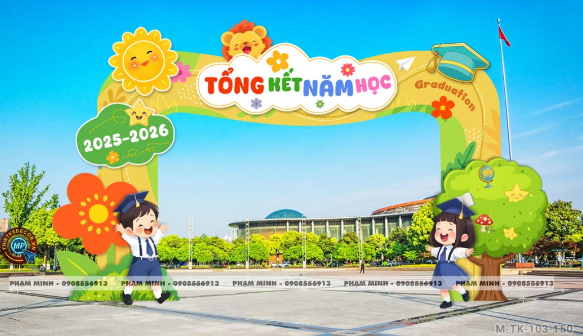 File thiết kế decor trang trí cổng chào mừng lễ tổng kết năm học trường mầm non cute dễ thương đáng yêu