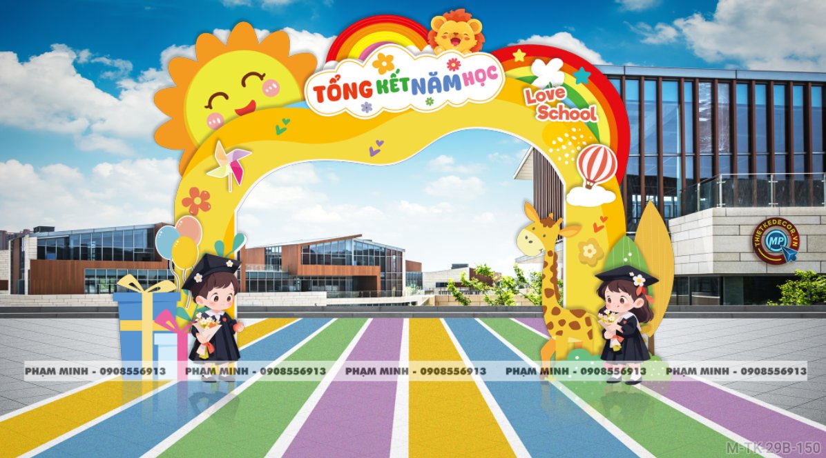 File thiết kế decor trang trí cổng chào mừng lễ tổng kết năm học trường mầm non cute dễ thương đáng yêu