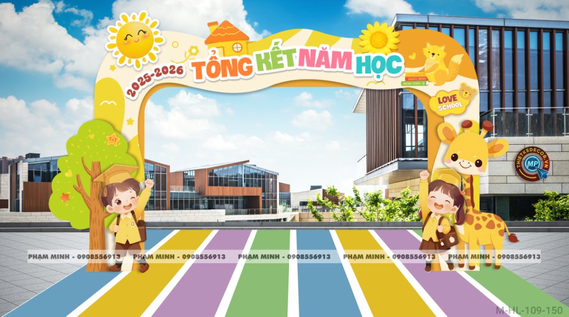 File thiết kế decor trang trí cổng chào mừng lễ tổng kết năm học trường mầm non cute dễ thương đáng yêu