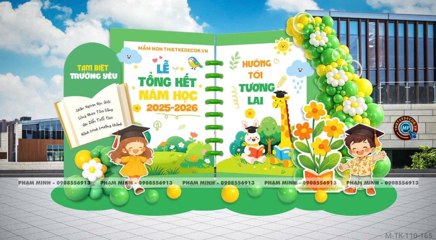 File thiết kế decor trang trí lễ tổng kết năm học tiểu cảnh trang trí bong bóng chụp ảnh kỷ yếu cho các bé trường mầm non, tiểu học dễ thương sang trọng đáng yêu tone xanh da trời
