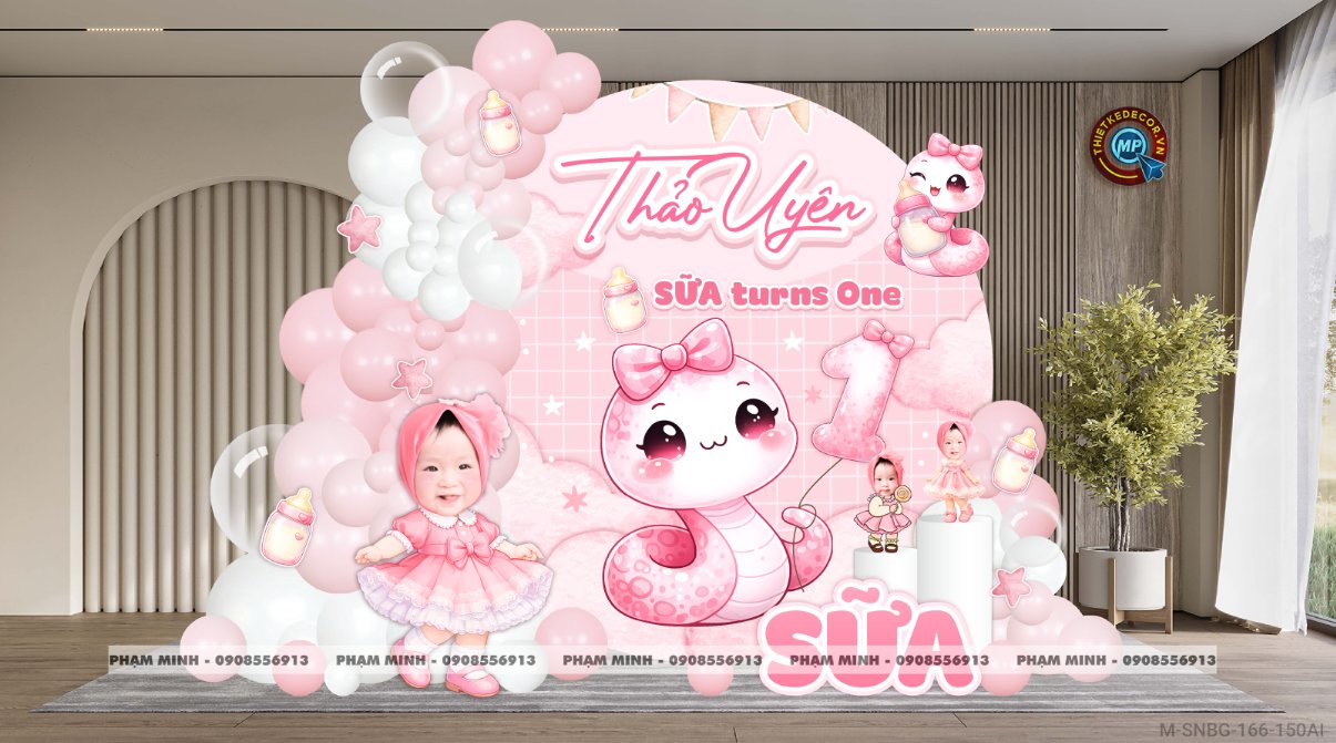 File thiết kế sinh nhật bé gái tuổi rắn tone hồng; Sinh nhật bé gái tone hồng; Sinh nhật 1 tuổi tone hồng; Sinh nhật tuổi tỵ tone hồng cute đáng yêu dễ thương