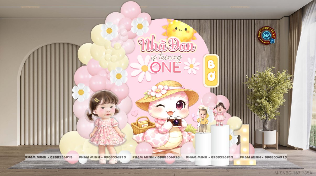File thiết kế sinh nhật bé gái tuổi rắn tone hồng mix vàng; Sinh nhật bé gái tone hồng mix vàng; Sinh nhật 1 tuổi tone hồng mix vàng; Sinh nhật tuổi tỵ tone hồng cute đáng yêu dễ thương