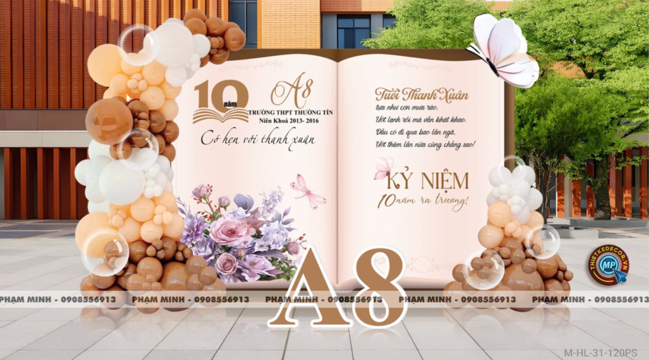 File thiết kế họp lớp họp khóa trang trí bong bóng decor họp lớp decor họp khóa ngày về trường tone nâu